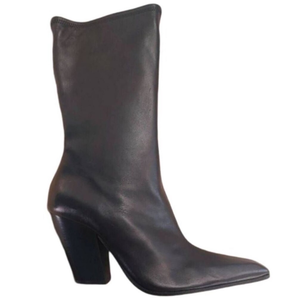 Massimo Dutti Black Leather Boots NWT Size 11 Pointed Toe Block Heel